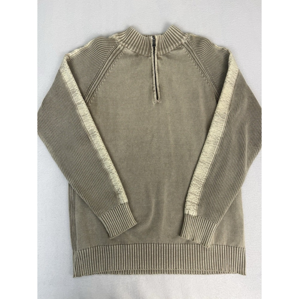 BKE Athletic Fit Men's XL Quarter Zip Sweater Tan Ribbed Knit Pullover Buckle